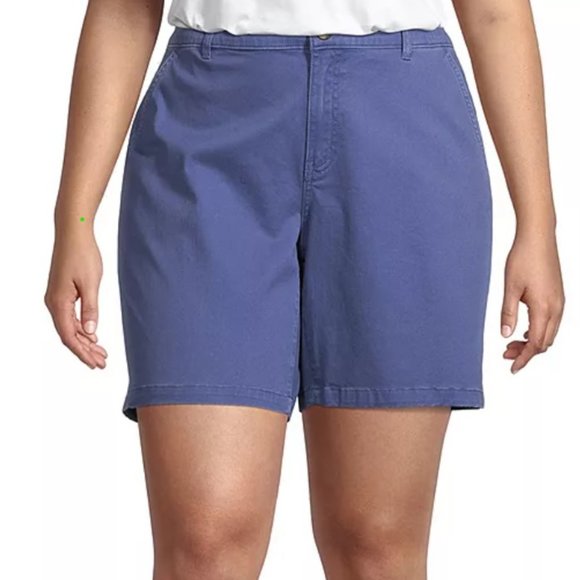 a.n.a. Women's Plus-Size 28 BLUE w/GEOMETRIC  7" Mid Rise Flat-front Chino Short - Picture 2 of 12